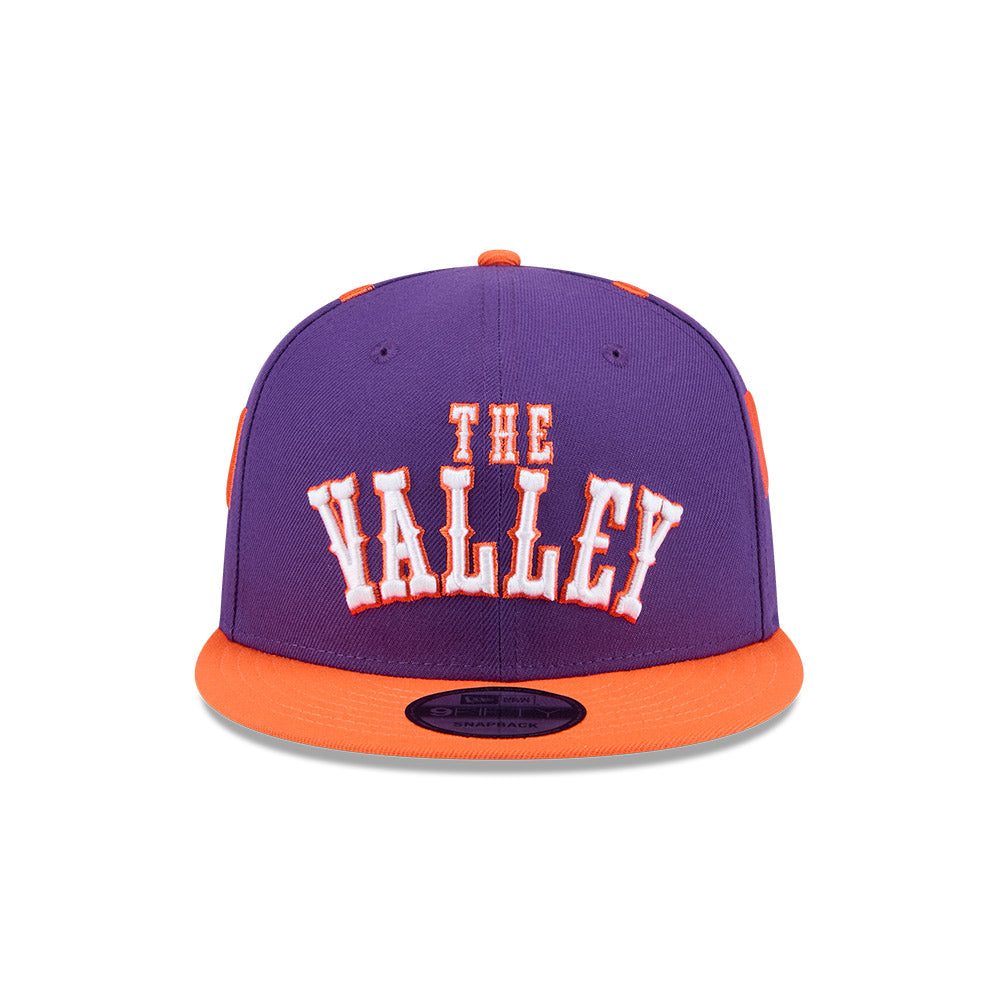 Phoenix Suns Youth Kids Hat - JR NBA 2024-2025 City Edition Purple Orange 9Fifty Snapback Cap - New Era